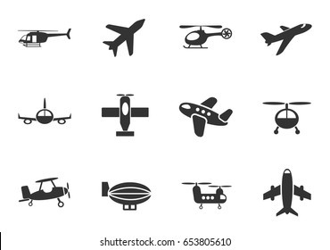 airplanes web icons. set of simple symbols silhouettes