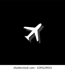 Airplanes. White flat simple icon with shadow
