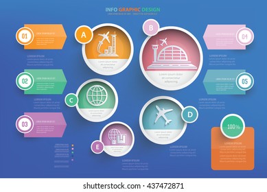 Airplane,transport info graphic design on blue background,vector