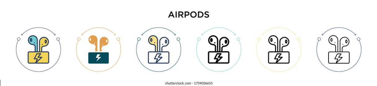 Airpods icon in filled, thin line, outline and stroke style. Vector illustration of two colored and black airpods vector icons designs can be used for mobile, ui, web