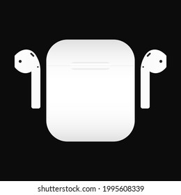 Airpods Wireless Headphones Realistic Vector Mockup. White Headphones with Charge Case. Vector illustration