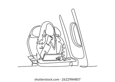 Conceito de atividade aeroportuária. Design de desenho de linha única. Ilustração gráfica vetorial.
