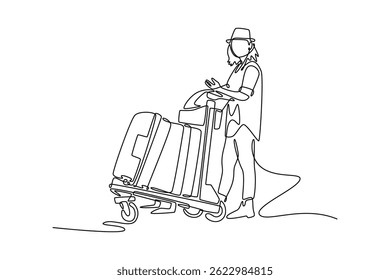 Conceito de atividade aeroportuária. Design de desenho de linha única. Ilustração gráfica vetorial.