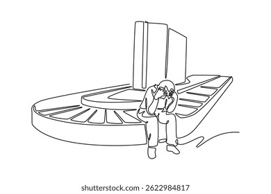 Conceito de atividade aeroportuária. Design de desenho de linha única. Ilustração gráfica vetorial.