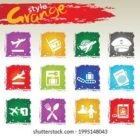 Airport and air carrier services icons set for user interface design. Grange icons style