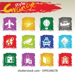 Airport and air carrier services icons set for user interface design. Grange icons style