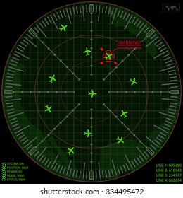 Airport Air Traffic Control Radar Screen With Planes On A Grid