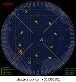 Airport Air Traffic Control Radar Screen With Planes On A Gri