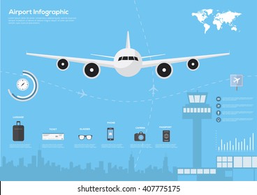 Airport, Air Travel Infographic With Design Elements. Infographic Data. Vector Illustration
