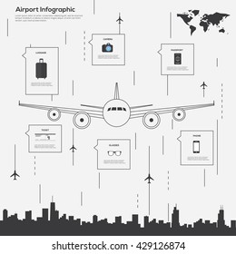 Airport, Air Travel Infographic With Design Elements. Infographic Data. Vector Illustration
