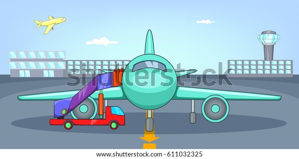 Airport\
airfield horizontal banner concept. Cartoon illustration of airport\
airfield vector horizontal banner for\
web