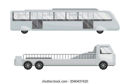 Airport airfield vehicles set. Terminal bus shuttle vector illustration