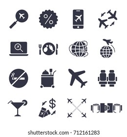 Airport and Airplane Elements icons set. Delivery icons universal set for web and mobile: plane, search, seat belt, airway and other. EPS 10. Editable Stroke. 