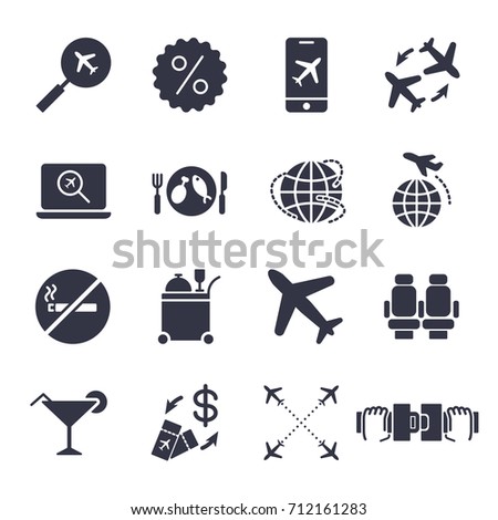 Airport and Airplane Elements icons set. Delivery icons universal set for web and mobile: plane, search, seat belt, airway and other. EPS 10. Editable Stroke. 