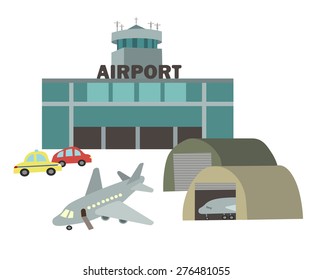 Airport airplanes Flat vector drawing in the style of children's illustration, object isolated on a white background