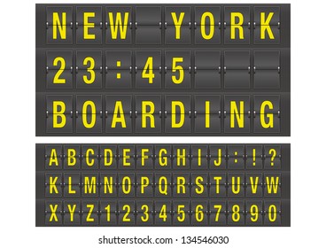 Airport alphabet arrival and departure display