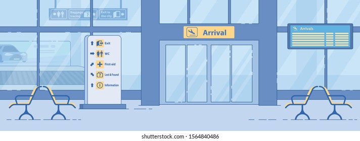 Airport Arrival Exit, Entrance Gate Flat Vector