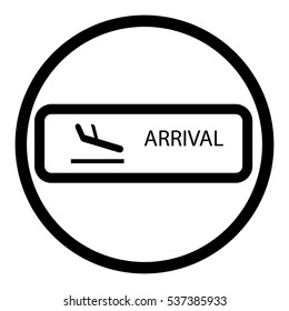 Airport arrival sign in circle on white background