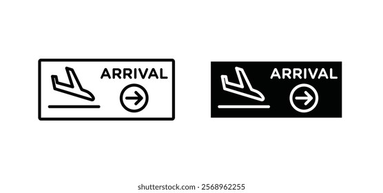 Airport arrival signs set in black and white colors