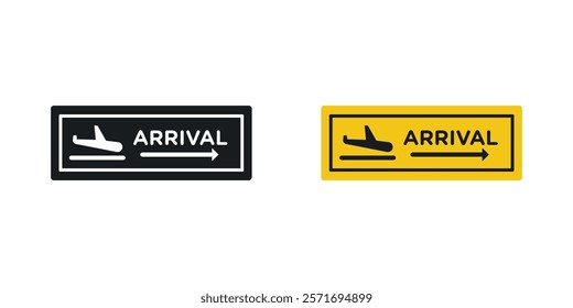 Airport arrival signs set in black and colored