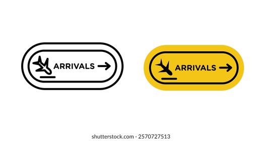 Airport arrival signs vectors set in black and red colors on white background.