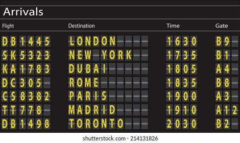 Airport Arrivals Board. Vector