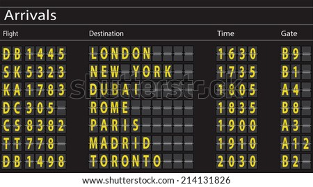 Airport Arrivals Board. Vector