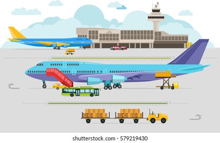 Airport Arrivals at Airport and Departures, Travel Concept, Flat Design, Vector Illustration
