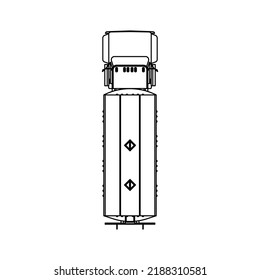 Airport Aviation Fuel Truck Line Vector Flat Top View. Airplane Petrol Tanker Transportation Outline