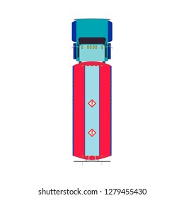 Airport aviation fuel truck vector flat top view. Airplane petrol tanker transportation