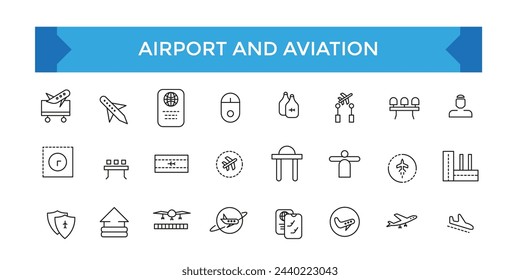 Airport and aviation Icon collection. Containing editable stroke icons. Perfect for logos, stats and iu design.