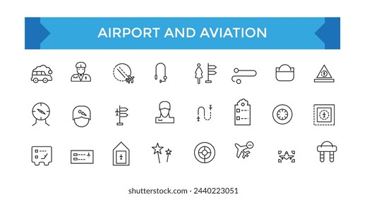 Airport and aviation Icon collection. Containing editable stroke icons. Perfect for logos, stats and iu design.