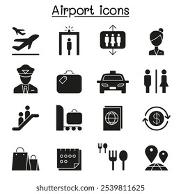 Airport  Aviation icon set in glyph style