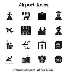 Airport, aviation icon set in glyph style