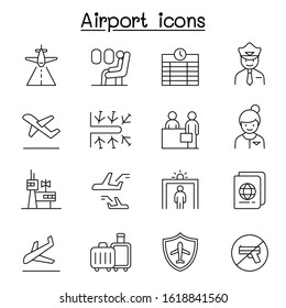 Airport, aviation icon set in thin line style