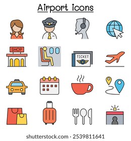 Airport  Aviation icon set in thin line style
