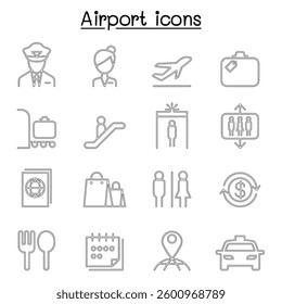 Airport and Aviation icon set in thin line style