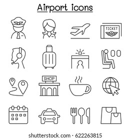 Airport & Aviation icon set in thin line style