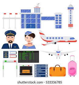 Airport aviation transport vector set.