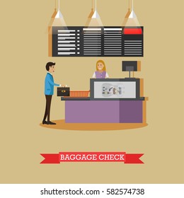 Airport baggage check concept vector illustration in flat style. Airport terminal, security checkpoint design element.