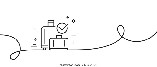 Airport baggage reclaim line icon. Continuous one line with curl. Airplane check in luggage sign. Flight checked bag symbol. Baggage reclaim single outline ribbon. Loop curve pattern. Vector