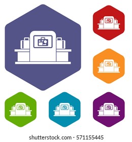 Airport baggage security scanner icons set rhombus in different colors isolated on white background