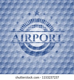 Airport blue badge with geometric pattern.