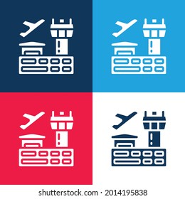 Airport blue and red four color minimal icon set