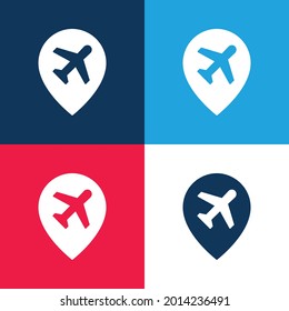 Airport blue and red four color minimal icon set