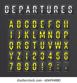 Airport Board Vector. Mechanical Timetable Information Alphabet. Aalog Font