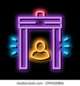 Airport Body Scanner System neon light sign vector. Glowing bright icon Airport Metal Detector Door Frame Security Equipment sign. transparent symbol illustration