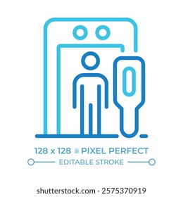 Airport border security two color line icon. Scanning equipment. Automatic control gate. Aviation industry. Bicolor outline symbol. Duotone linear pictogram. Isolated illustration. Editable stroke