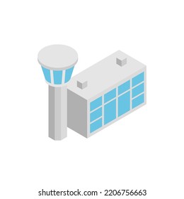 Airport Building Isometric Icon. Command And Control Center