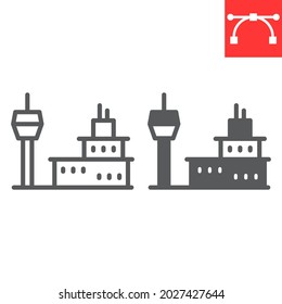 Airport Building Line And Glyph Icon, Tower And Aviation, Airport Vector Icon, Vector Graphics, Editable Stroke Outline Sign, Eps 10